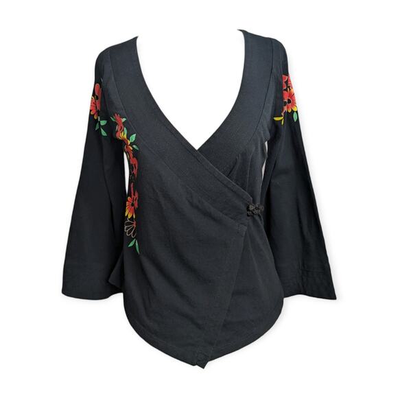 Vintage 90s Y2k Japanese Style Phoenix Print Wrap Top - Picture 2 of 8